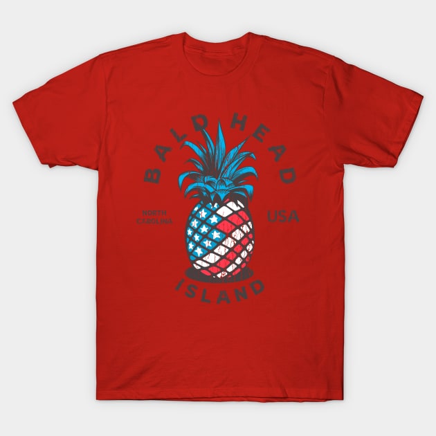 Bald Head Island, NC Summertime Vacationing Patriotic Pineapple T-Shirt by Contentarama